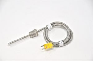 A type K (NiCr-Ni) thermocouple with a standard connector on the end